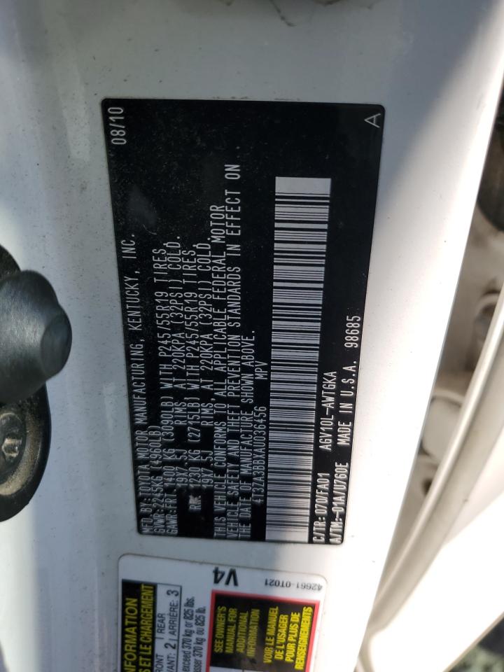 2010 Toyota Venza VIN 4T3ZA3BBXAU036456 Copart auction photo, side / front end damage thumbnail 13