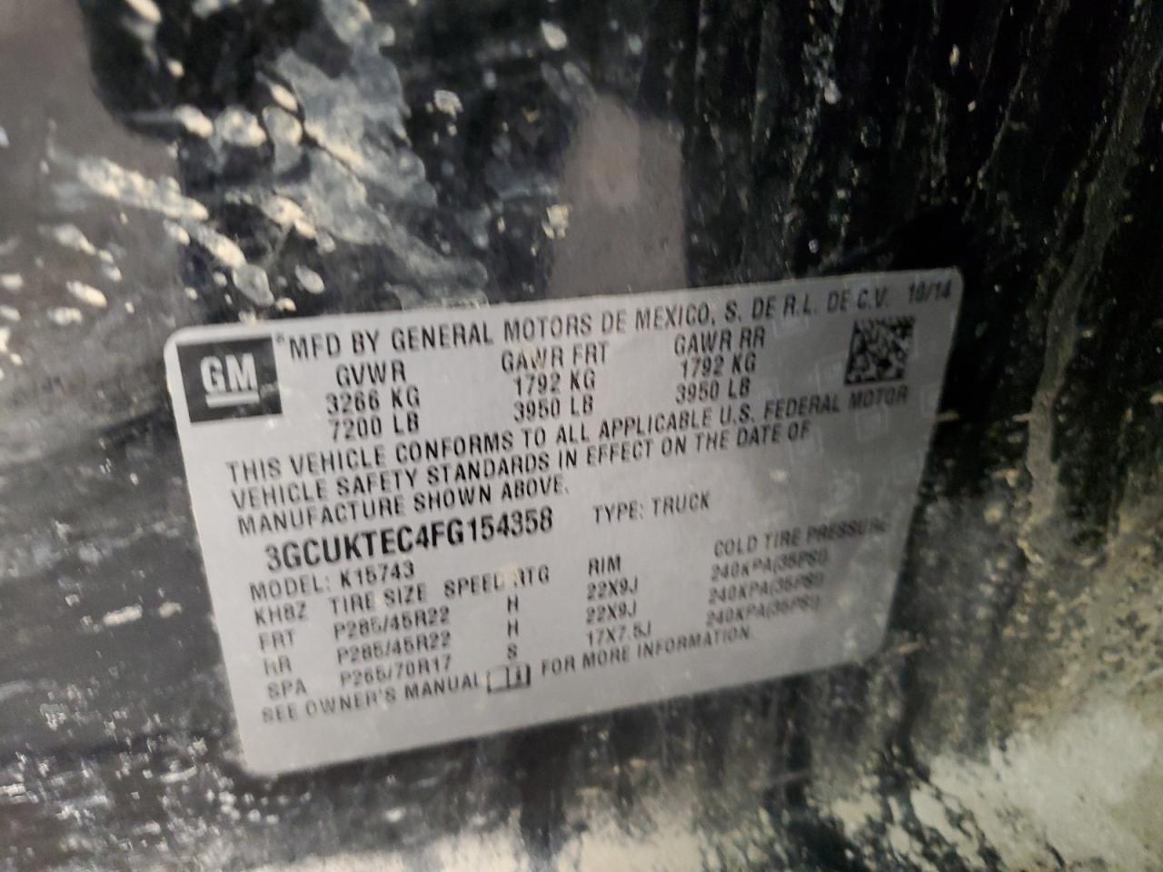 2015 Chevrolet Silverado VIN 3GCUKTEC4FG154358 Copart auction photo, front end damage thumbnail 12