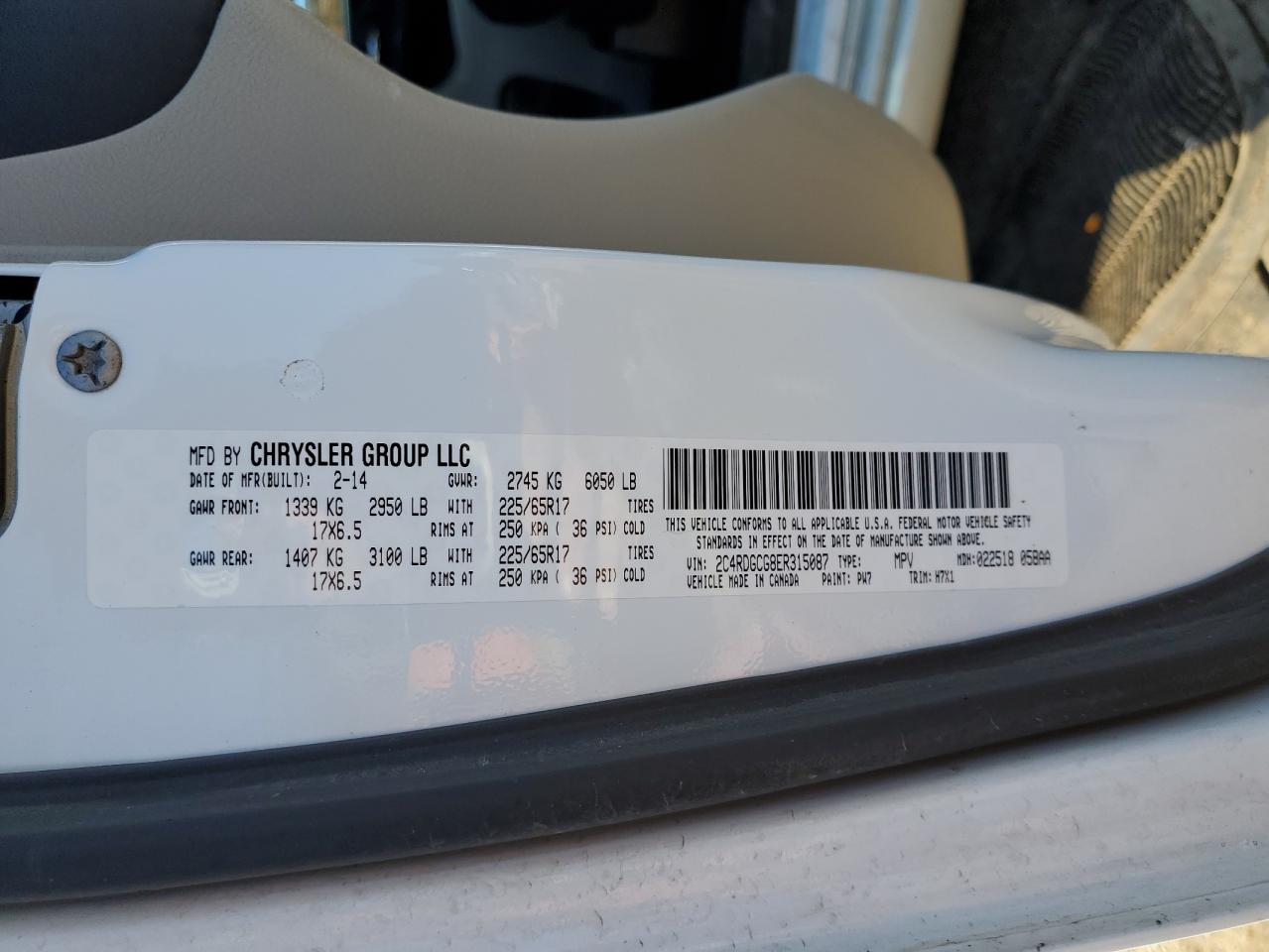 2014 Dodge Caravan VIN 2C4RDGCG8ER315087 Copart auction photo, front end damage thumbnail 16