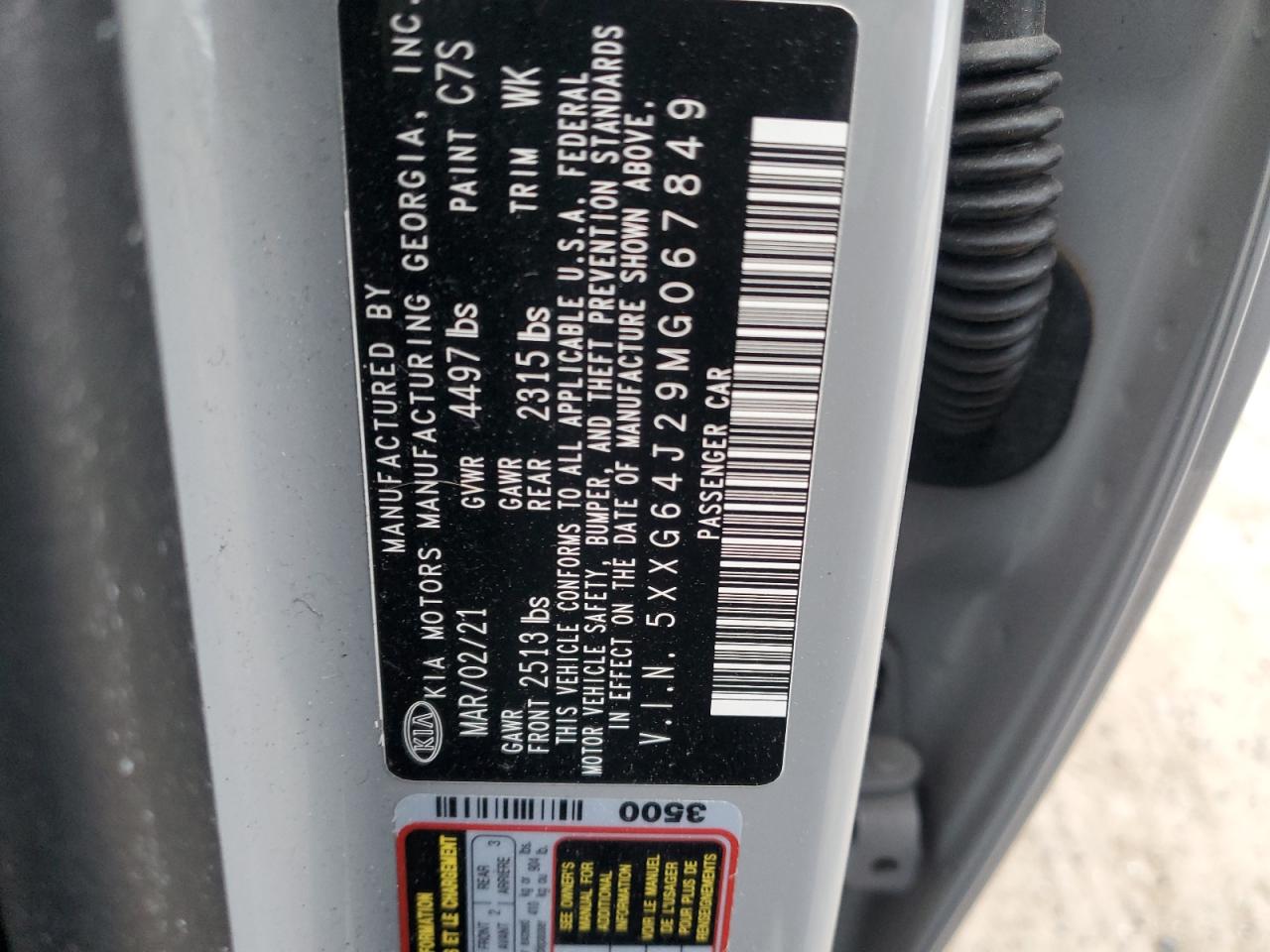 2021 KIA K5 VIN 5XXG64J29MG067849 Copart auction photo, all over damage thumbnail 12