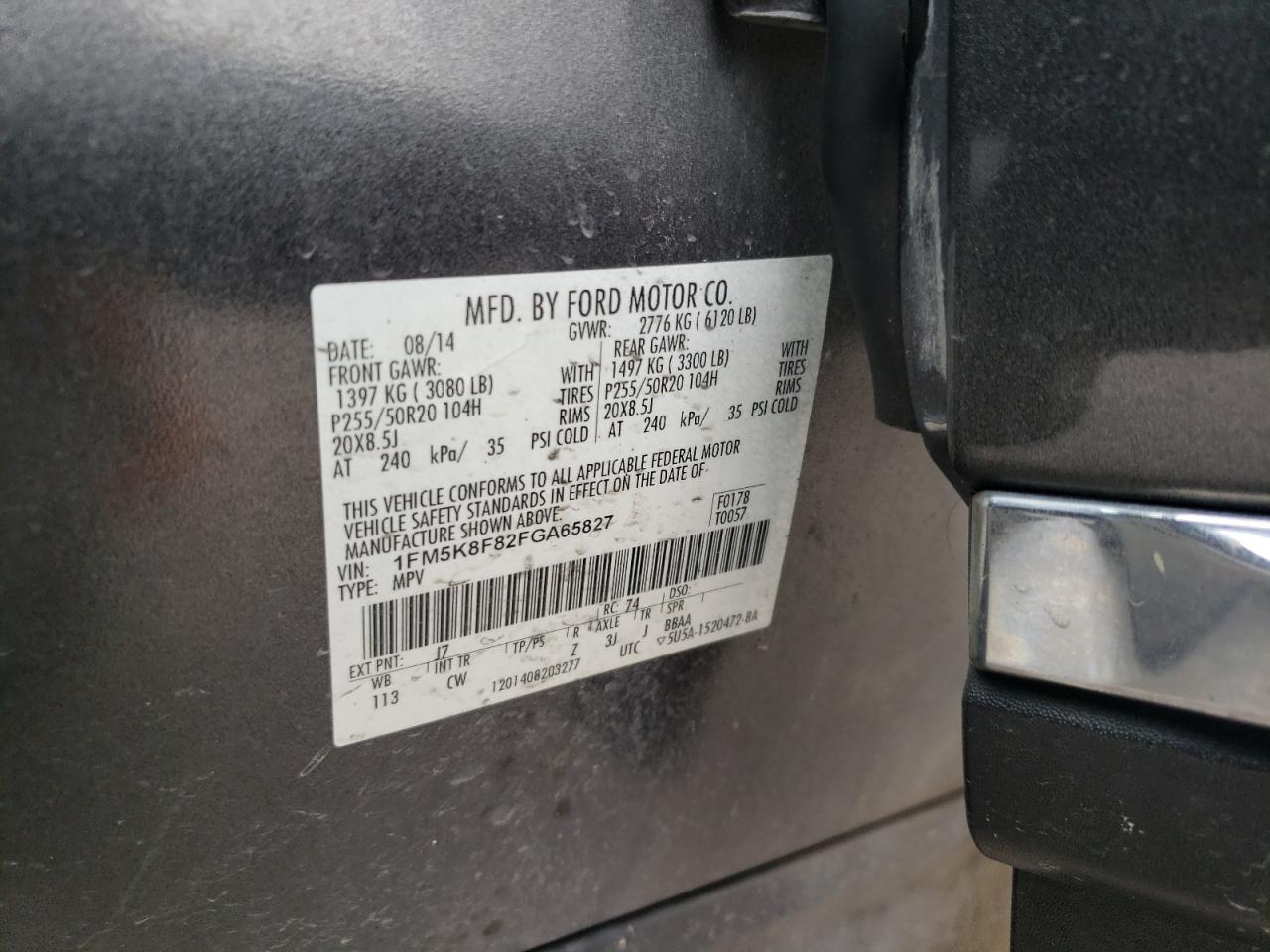 2015 Ford Explorer VIN 1FM5K8F82FGA65827 Copart auction photo, front end damage thumbnail 15