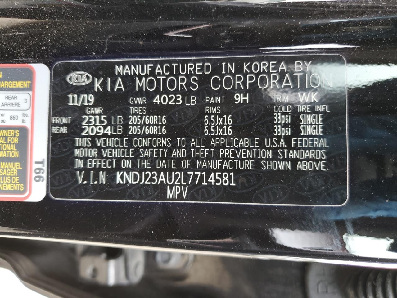 2020 KIA Soul VIN KNDJ23AU2L7714581 Copart auction photo, front end / vandalism damage thumbnail 13