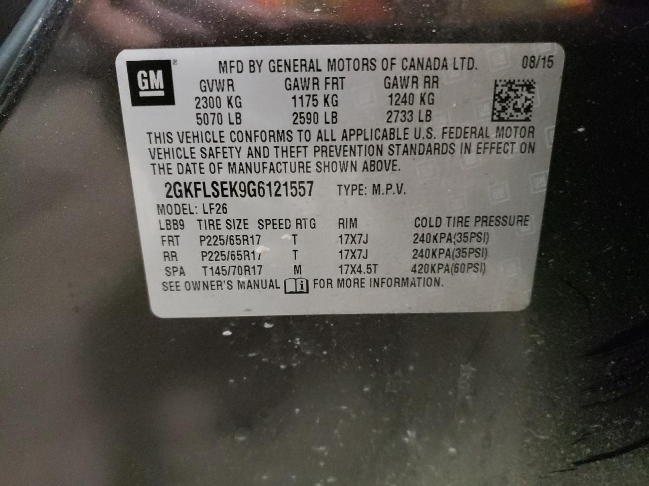 2016 GMC Terrain VIN 2GKFLSEK9G6121557 Copart auction photo, front end / all over damage thumbnail 13