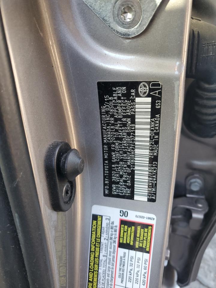 2015 Toyota Corolla VIN 2T1BURHE7FC377148 Copart auction photo, front end damage thumbnail 12