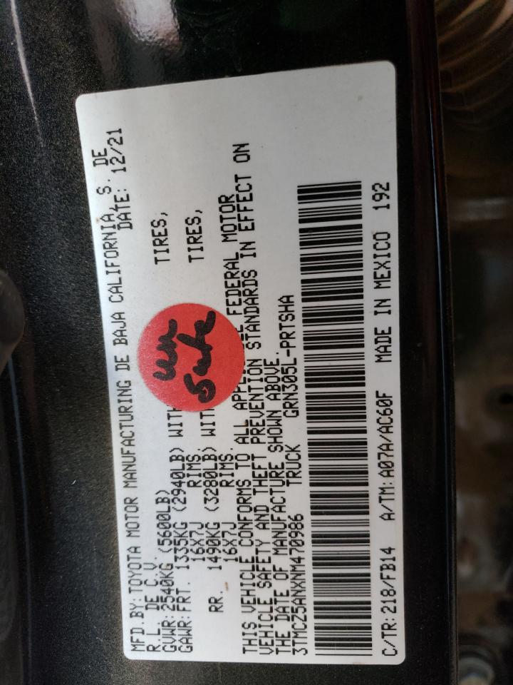 2022 Toyota Tacoma VIN 3TMCZ5ANXNM470986 Copart auction photo, front end damage thumbnail 13