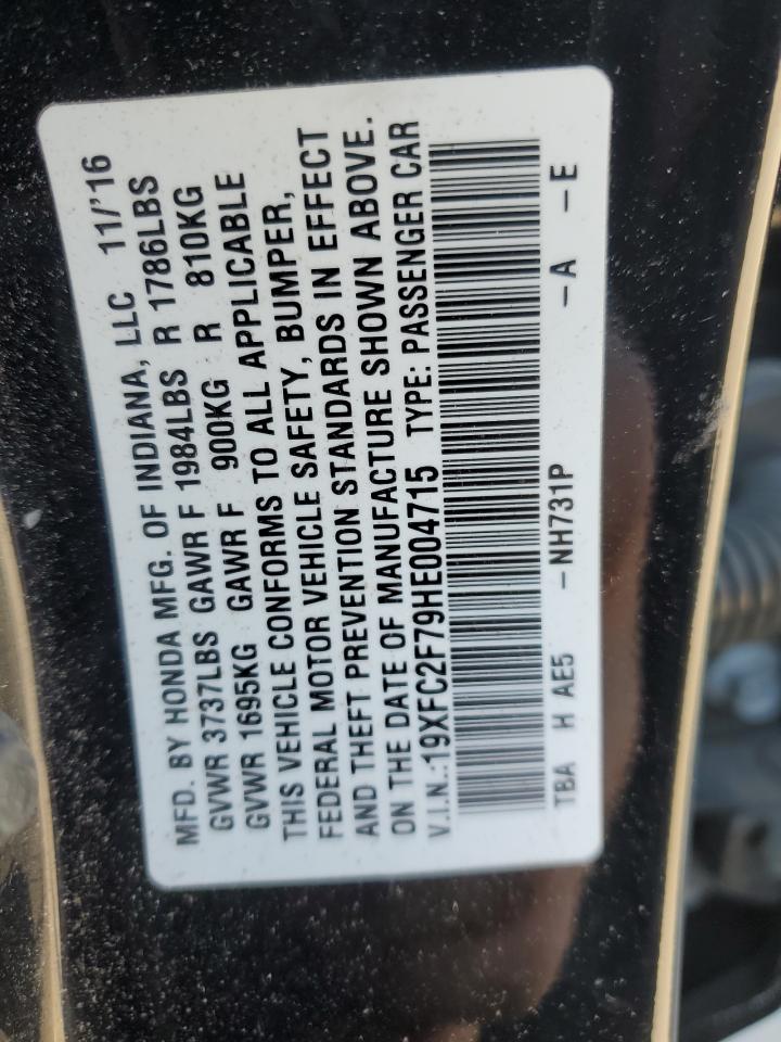2017 Honda Civic VIN 19XFC2F79HE004715 Copart auction photo, side damage thumbnail 12