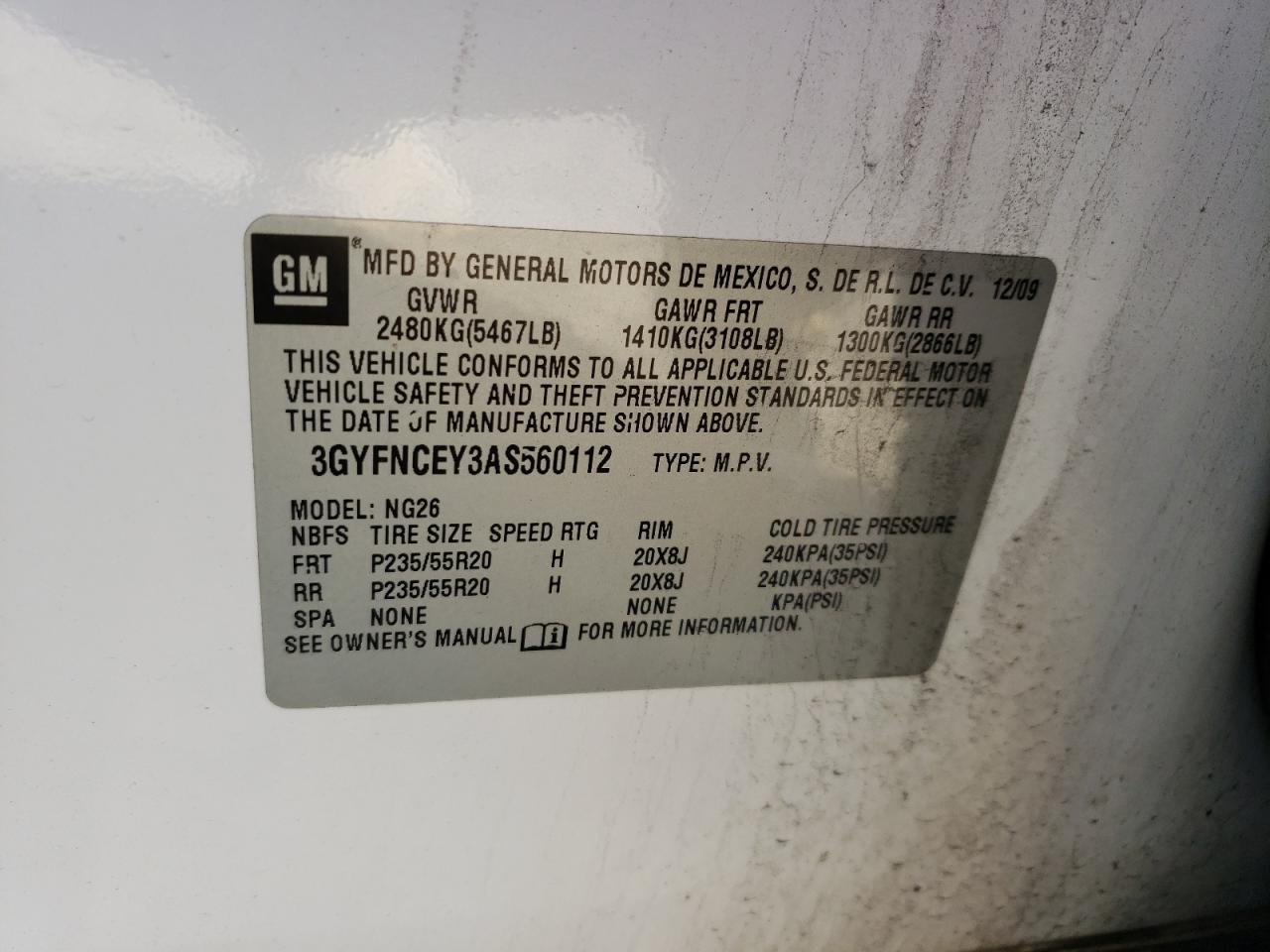 2010 Cadillac SRX VIN 3GYFNCEY3AS560112 Copart auction photo, all over / undercarriage damage thumbnail 15