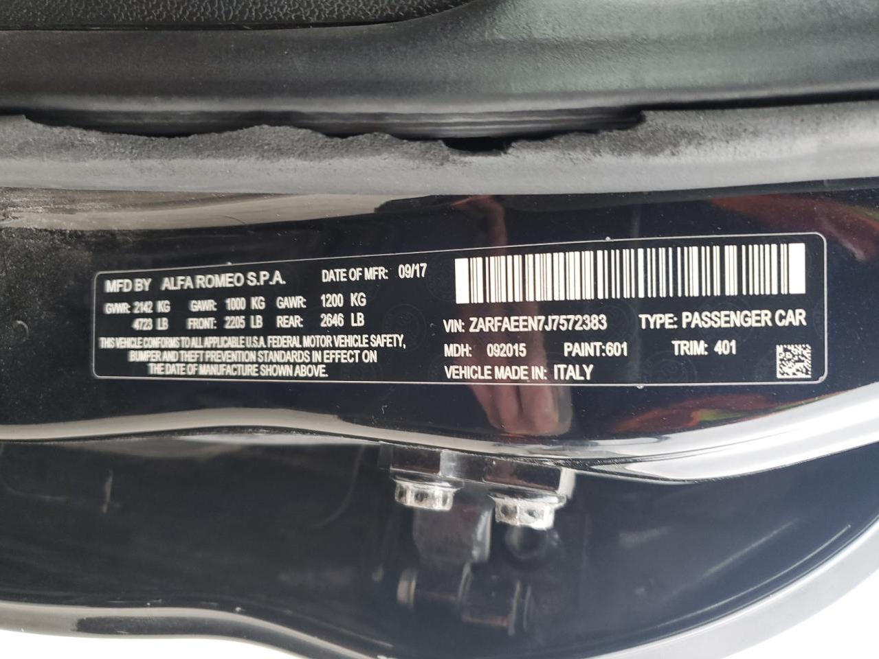 2018 Alfa Romeo Giulia VIN ZARFAEEN7J7572383 Copart auction photo, all over / undercarriage damage thumbnail 12