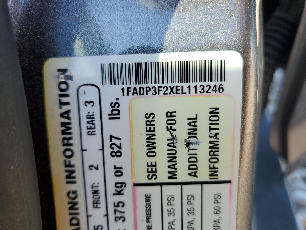 2014 Ford Focus VIN 1FADP3F2XEL113246 Copart auction photo, front end damage thumbnail 14