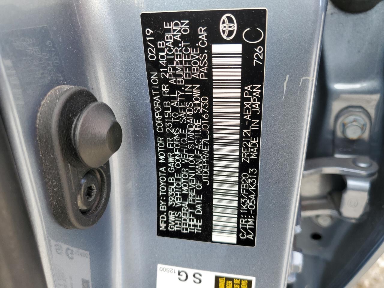 2020 Toyota Corolla VIN JTDEPRAE7LJ016730 Copart auction photo, front end damage thumbnail 13