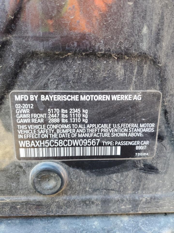 2012 BMW 5er VIN WBAXH5C58CDW09567 Copart auction photo, front end damage thumbnail 15