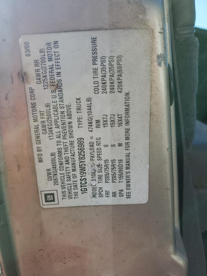 2000 GMC Sonoma VIN 1GTCS19W5Y8256989 Copart auction photo, rear end / all over damage thumbnail 13