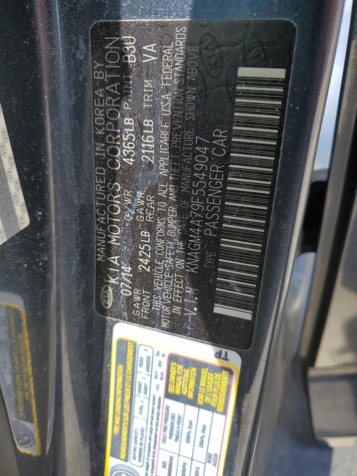 2015 KIA Optima VIN KNAGM4A79F5549047 Copart auction photo, front end / side damage thumbnail 14