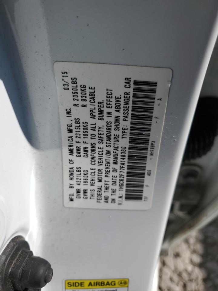 2015 Honda Accord VIN 1HGCR2F77FA148380 Copart auction photo, all over damage thumbnail 12