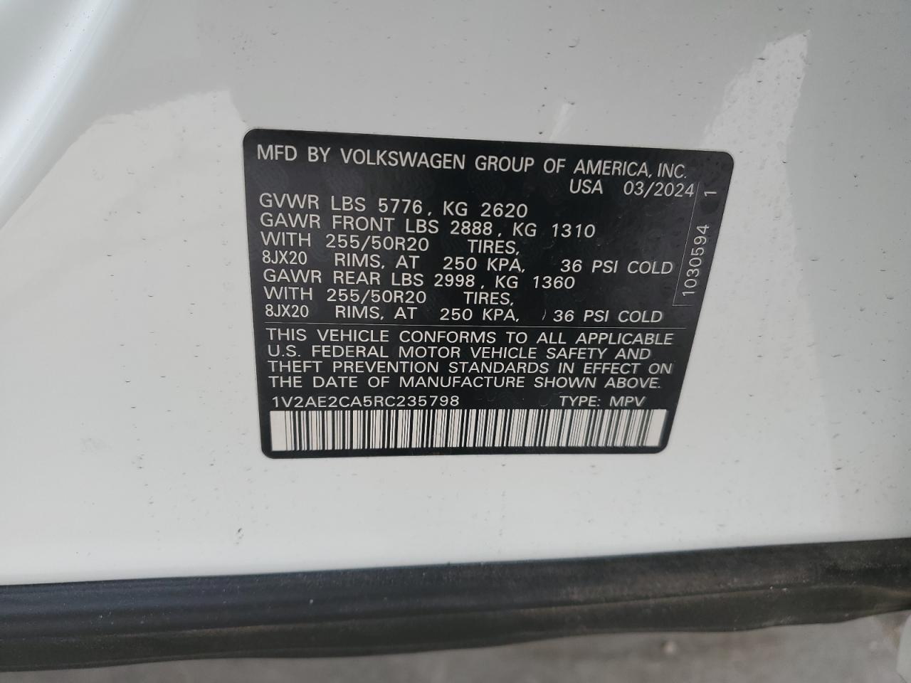 2024 Volkswagen Atlas VIN 1V2AE2CA5RC235798 Copart auction photo, front end damage thumbnail 15