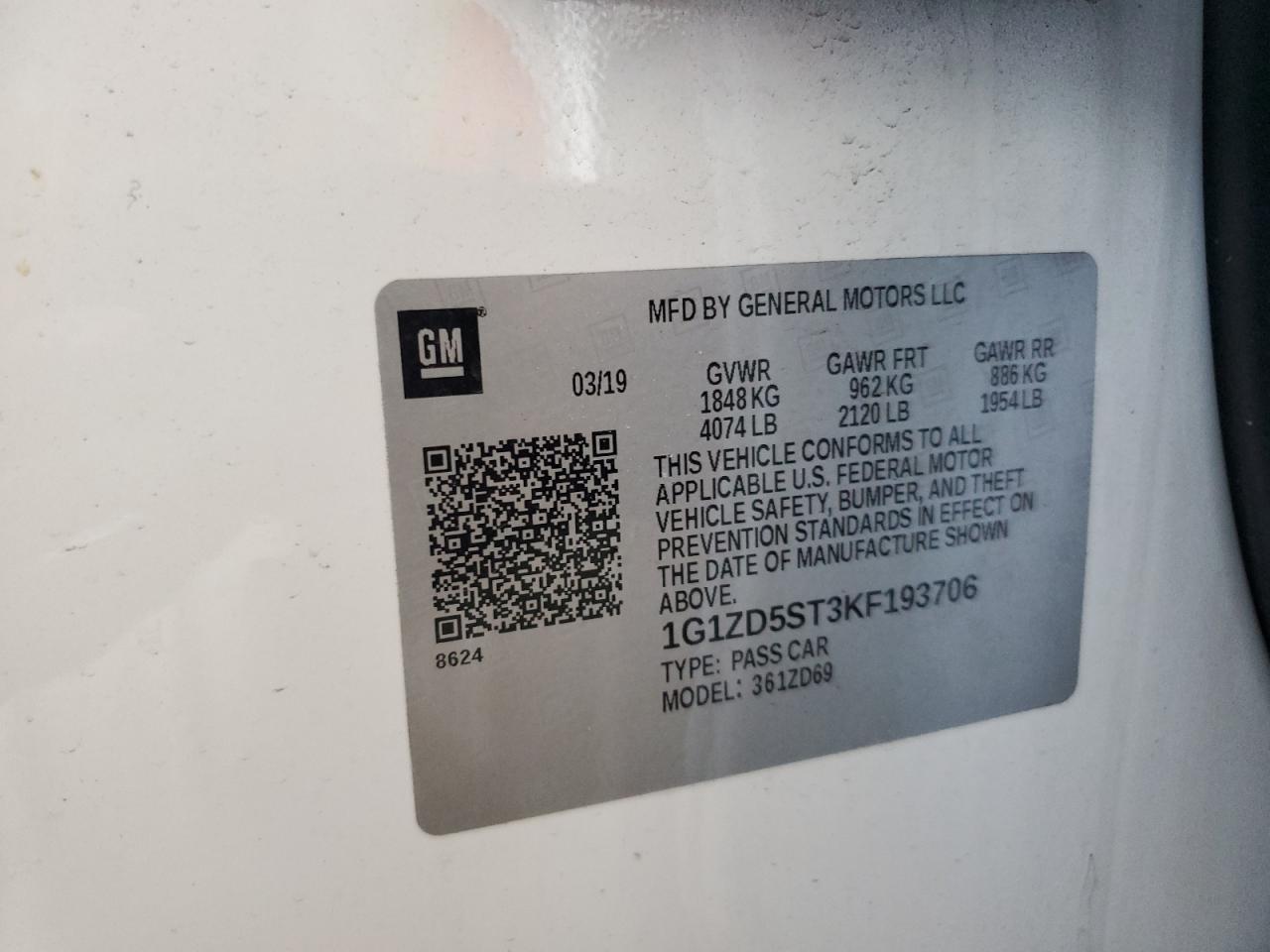 2019 Chevrolet Malibu VIN 1G1ZD5ST3KF193706 Copart auction photo, front end damage thumbnail 13