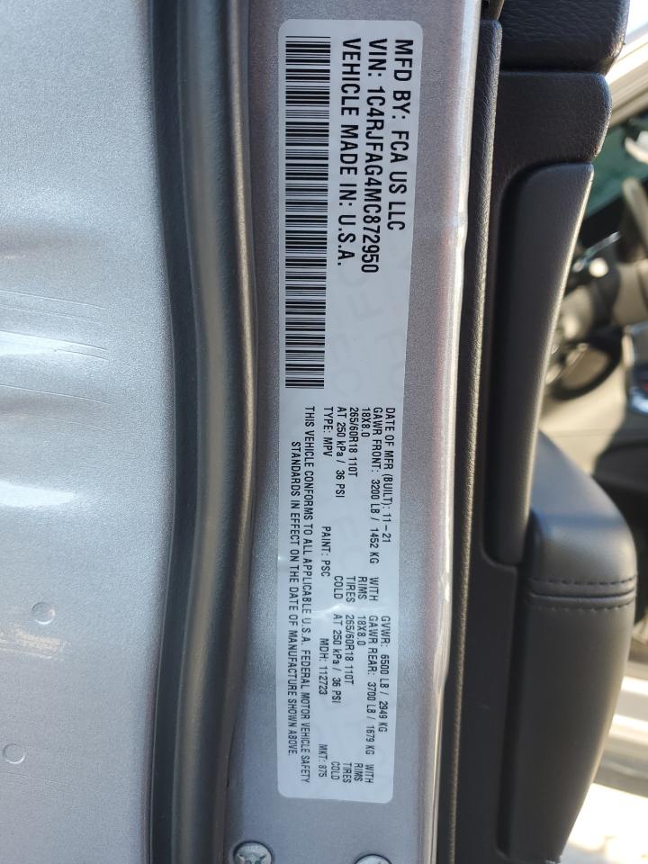 2021 Jeep Grand Cherokee VIN 1C4RJFAG4MC872950 Copart auction photo, front end / side damage thumbnail 15