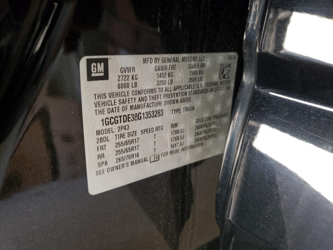 2016 Chevrolet Colorado VIN 1GCGTDE38G1353283 Copart auction photo, vandalism damage thumbnail 14
