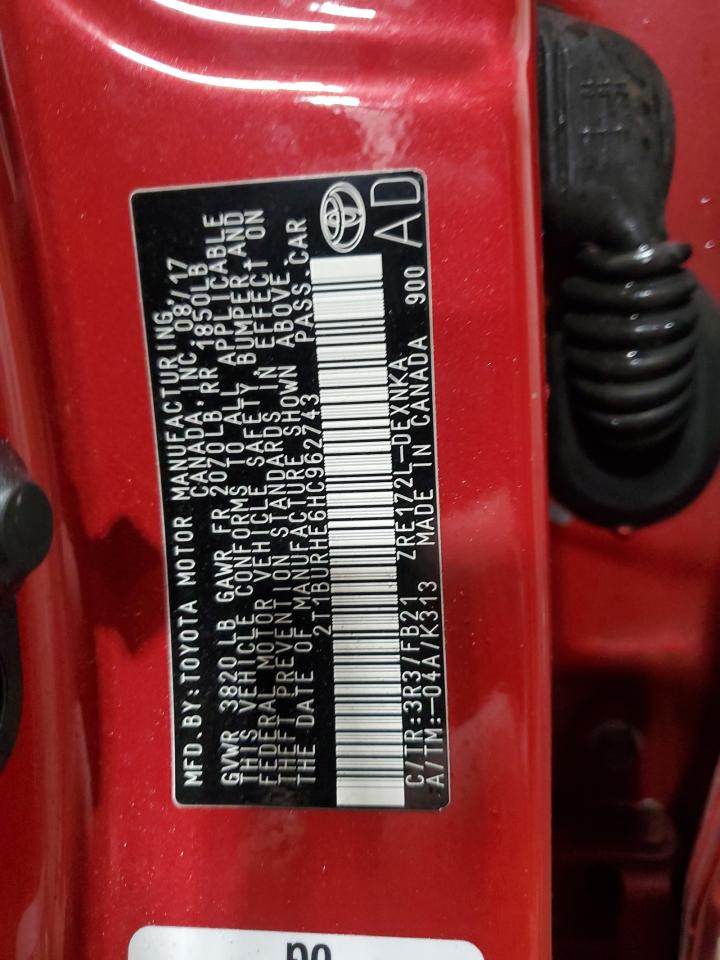 2017 Toyota Corolla VIN 2T1BURHE6HC962743 Copart auction photo, side damage thumbnail 13