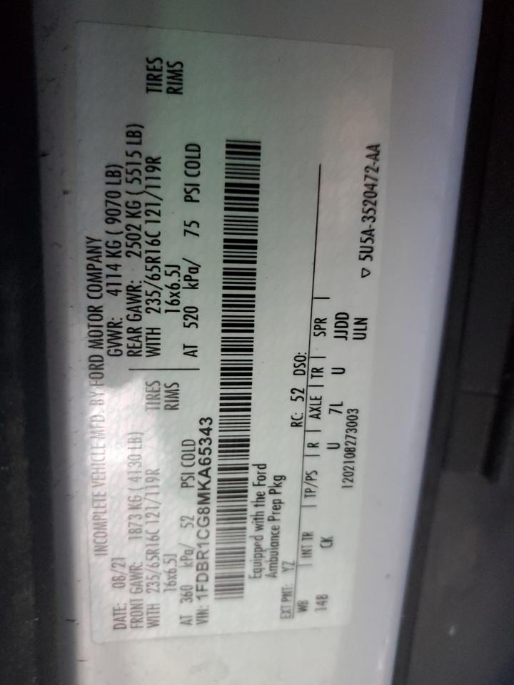 2021 Ford Transit VIN 1FDBR1CG8MKA65343 Copart auction photo, all over / undercarriage damage thumbnail 12