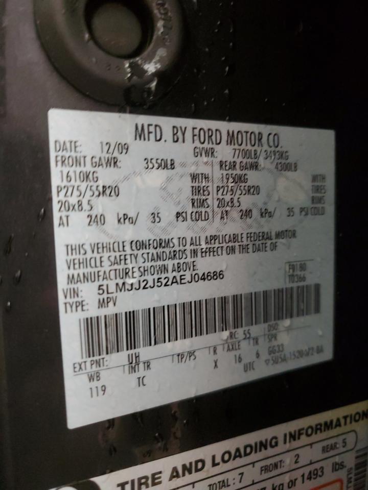 2010 Lincoln Navigator VIN 5LMJJ2J52AEJ04686 Copart auction photo, front end / mechanical damage thumbnail 16