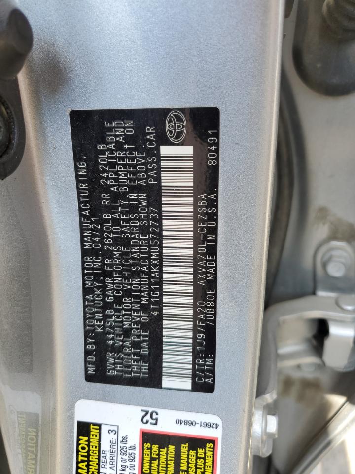 2021 Toyota Camry VIN 4T1G11AKXMU572737 Copart auction photo, front end damage thumbnail 13