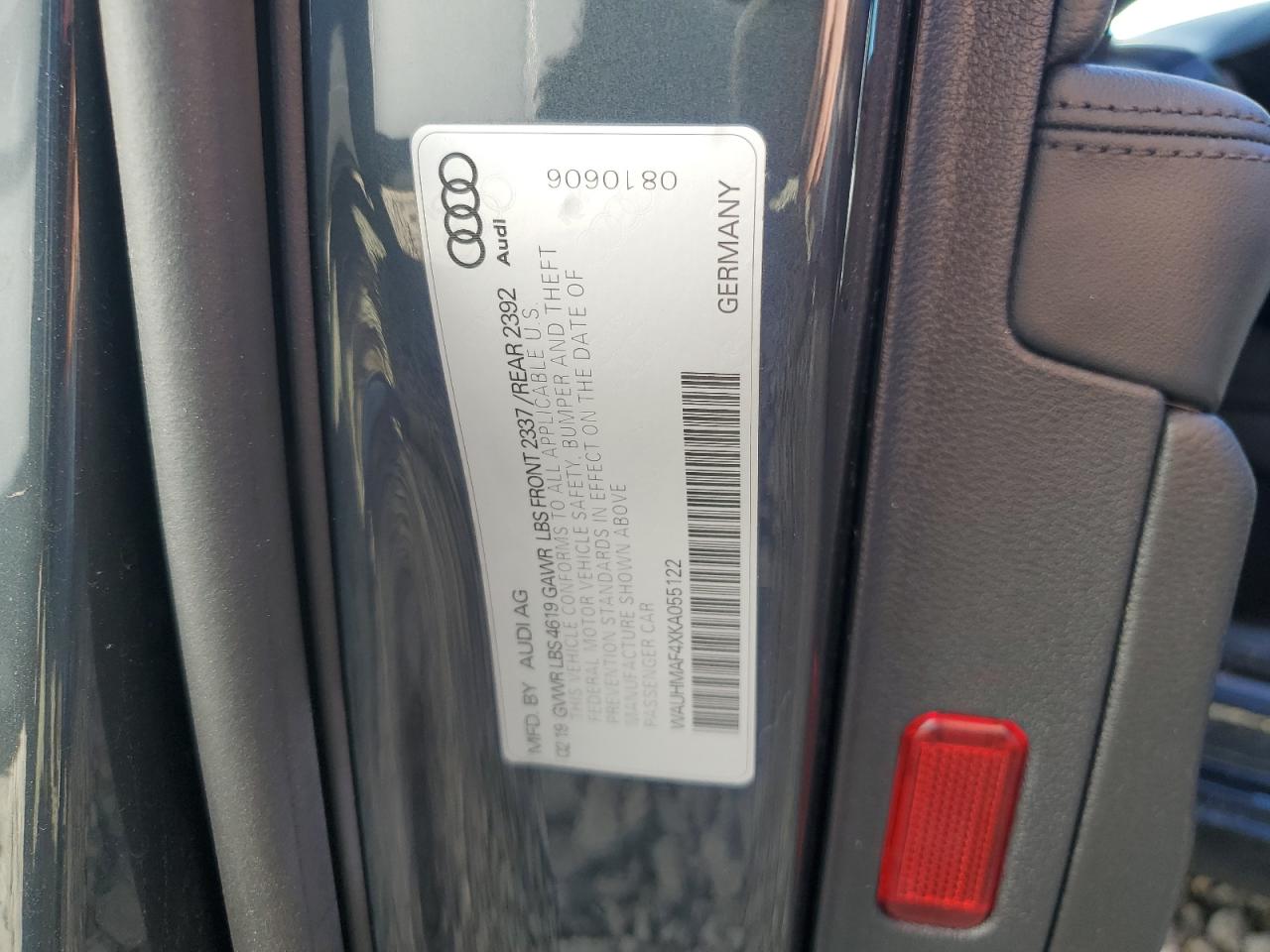 2019 Audi A4 VIN WAUHMAF4XKA055122 Copart auction photo, all over damage thumbnail 12