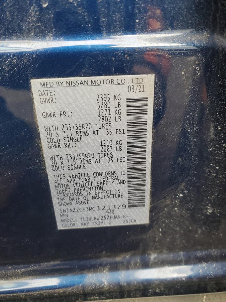 2021 Nissan Murano VIN 5N1AZ2CS3MC121379 Copart auction photo, front end / rear end damage thumbnail 12