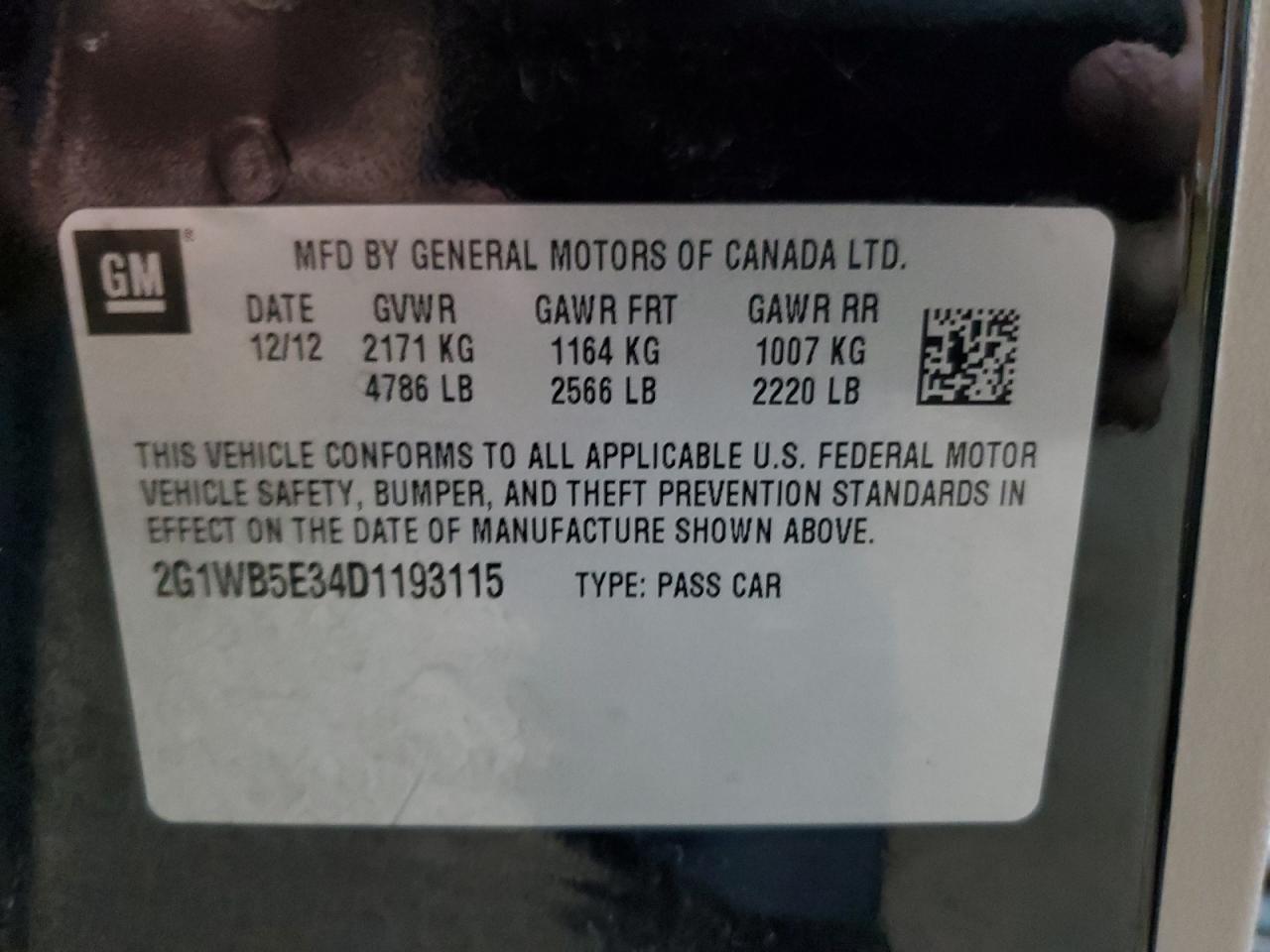 2013 Chevrolet Impala VIN 2G1WB5E34D1193115 Copart auction photo, front end / minor dent/scratches damage thumbnail 12