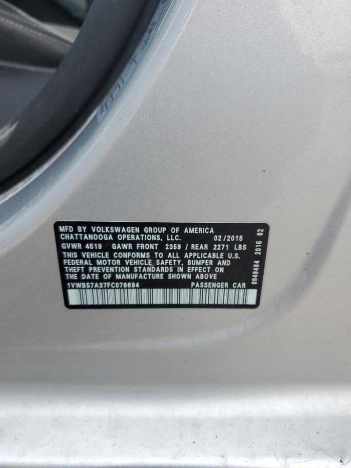 2015 Volkswagen Passat VIN 1VWBS7A37FC076694 Copart auction photo, side damage thumbnail 14