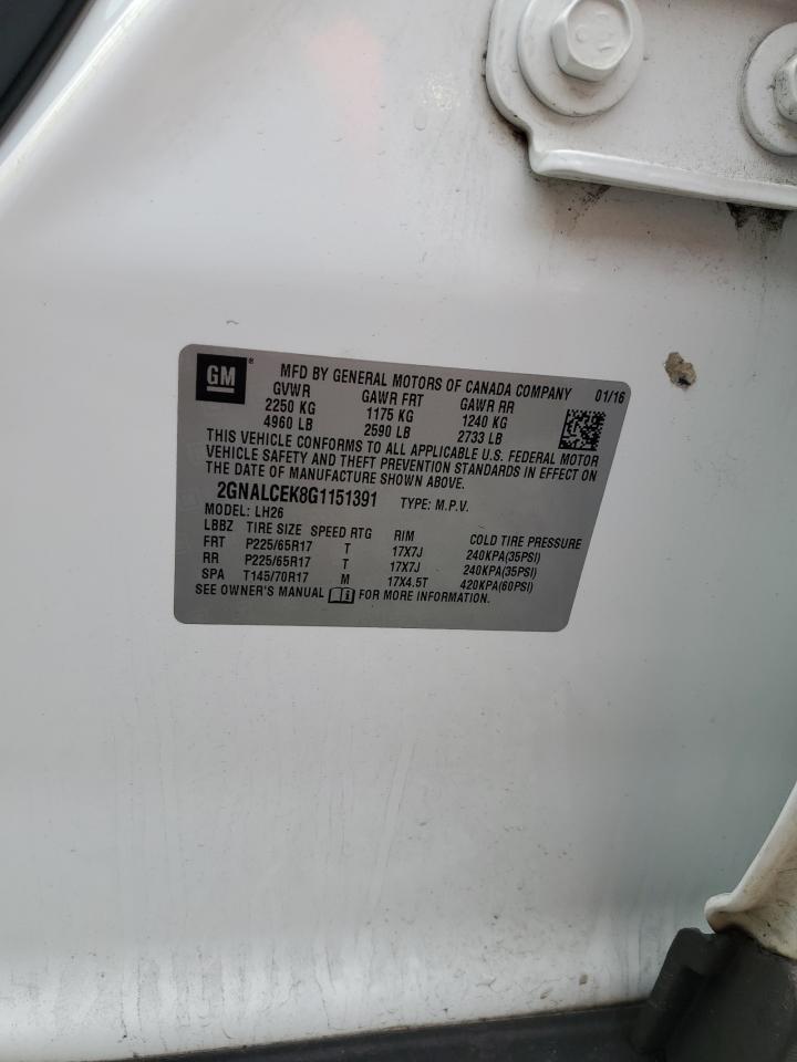 2016 Chevrolet Equinox VIN 2GNALCEK8G1151391 Copart auction photo, all over damage thumbnail 12