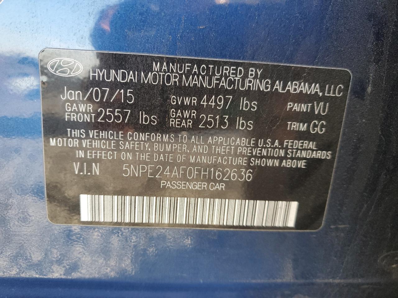 2015 Hyundai Sonata VIN 5NPE24AF0FH162636 Copart auction photo, front end damage thumbnail 13