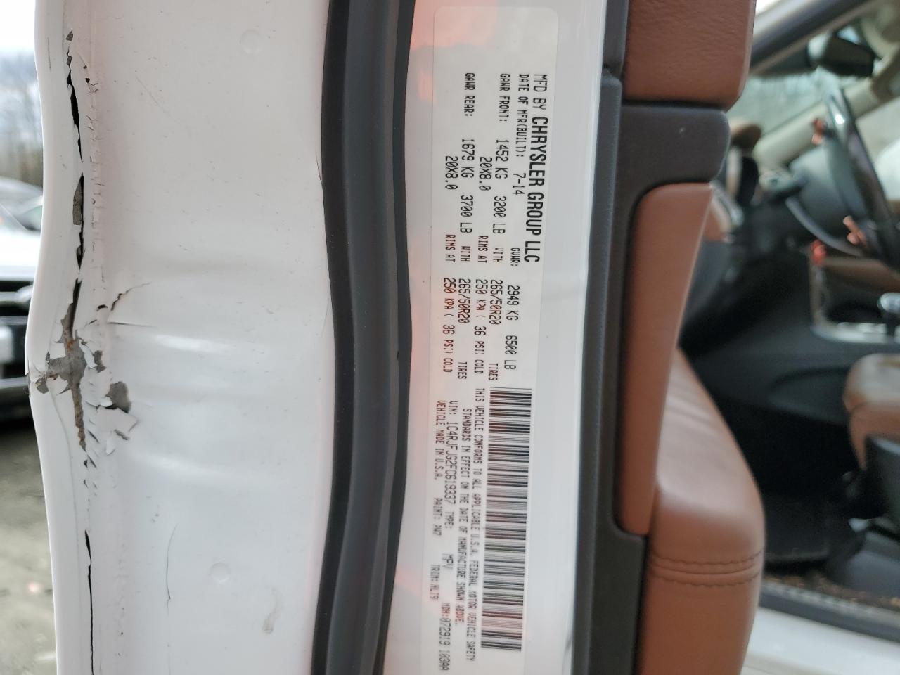 2015 Jeep Grand Cherokee VIN 1C4RJFJG2FC619337 Copart auction photo, side / rear end damage thumbnail 13
