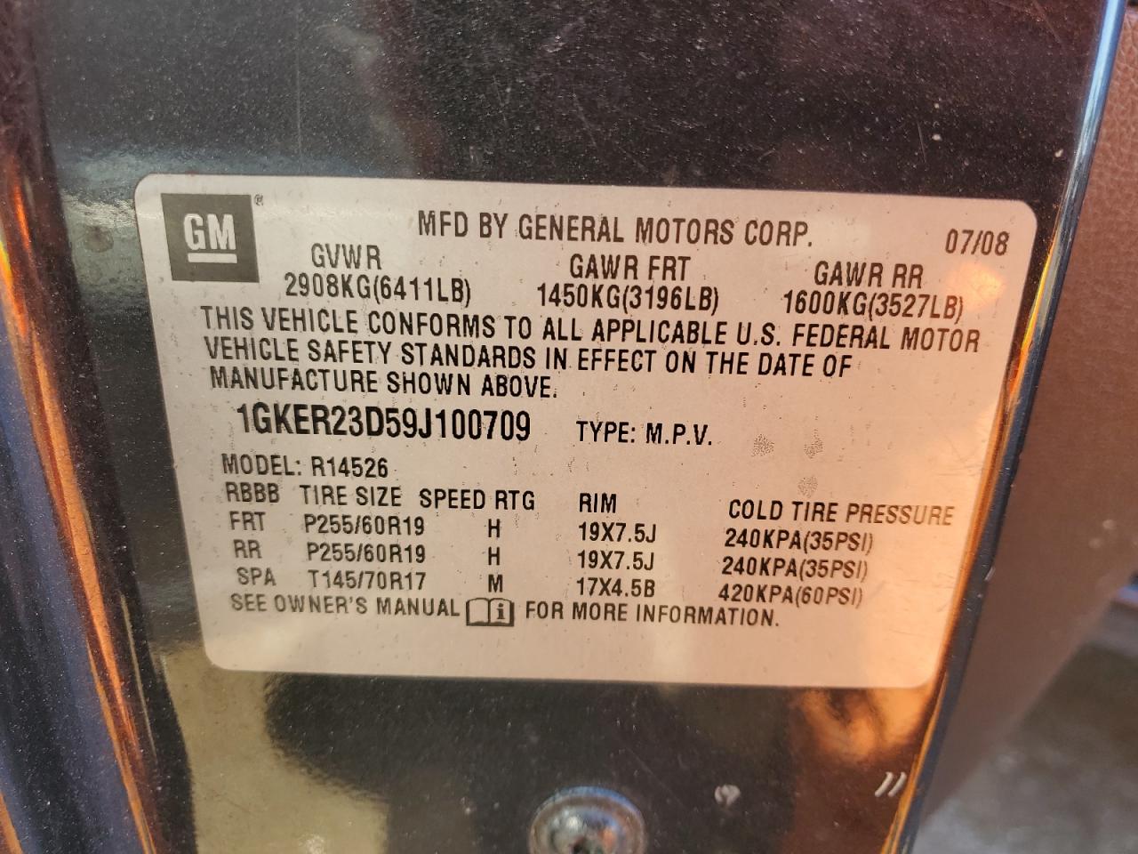 2009 GMC Acadia VIN 1GKER23D59J100709 Copart auction photo, side damage thumbnail 14