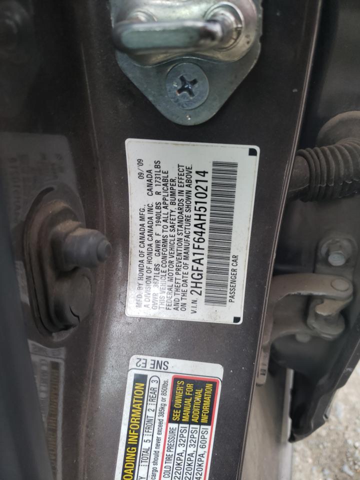 2010 Honda Civic VIN 2HGFA1F64AH510214 Copart auction photo, front end damage thumbnail 12