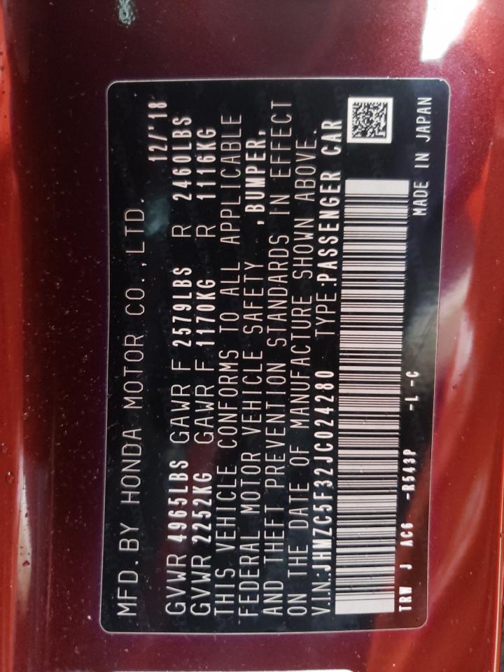 2018 Honda Clarity VIN JHMZC5F32JC024280 Copart auction photo, front end / side damage thumbnail 12