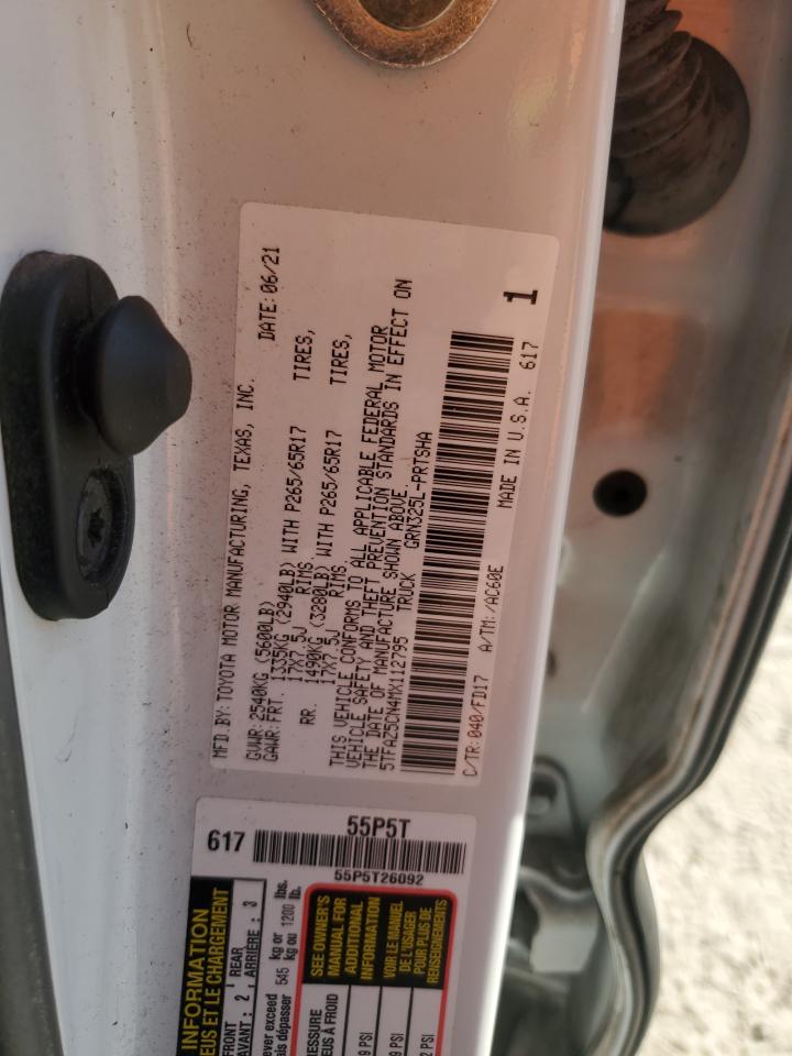 2021 Toyota Tacoma VIN 5TFAZ5CN4MX112795 Copart auction photo, front end / side damage thumbnail 15