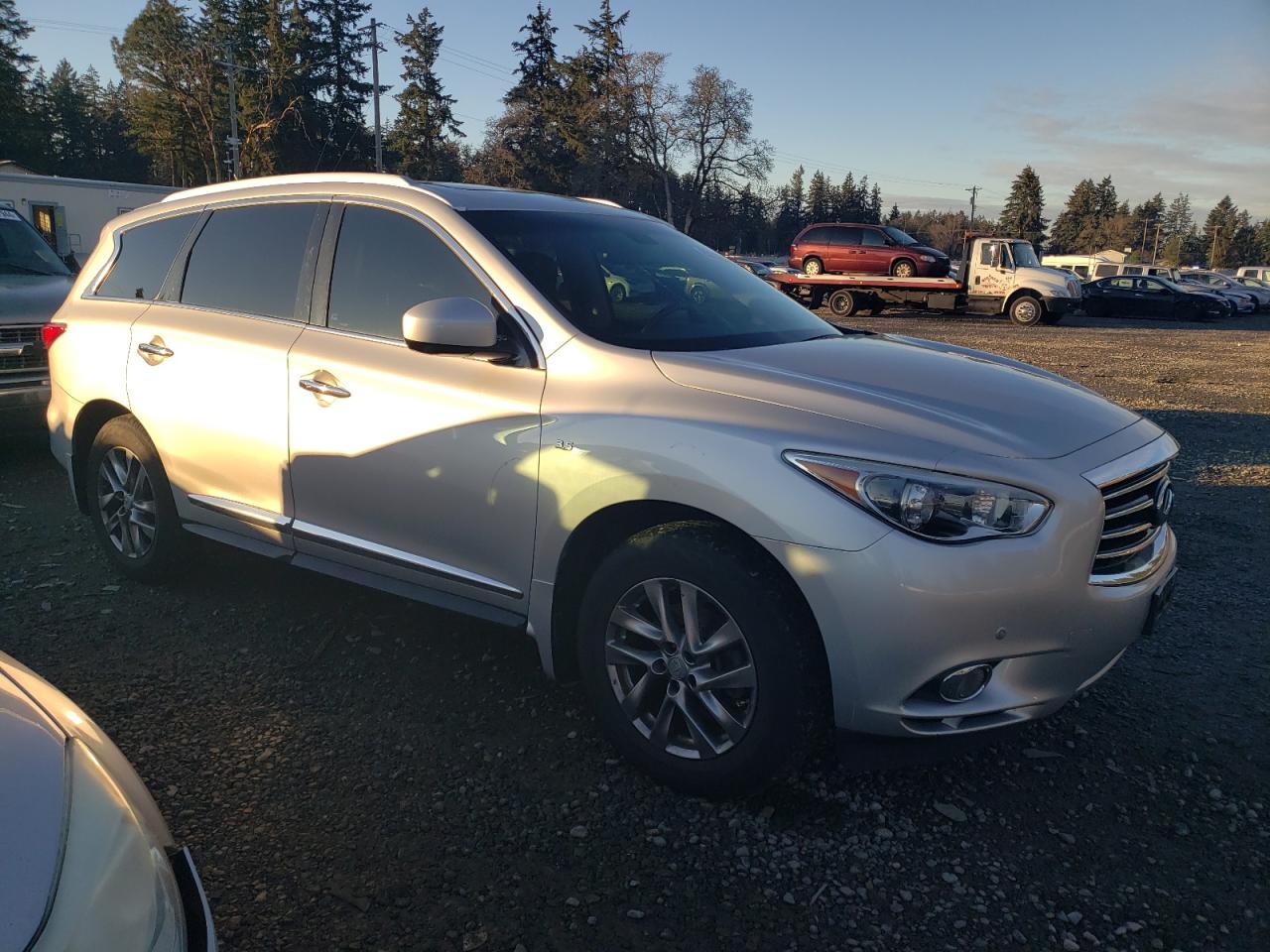 2014 Infiniti QX60 VIN 5N1AL0MM1EC546204 Copart auction photo, front end / side damage thumbnail 4