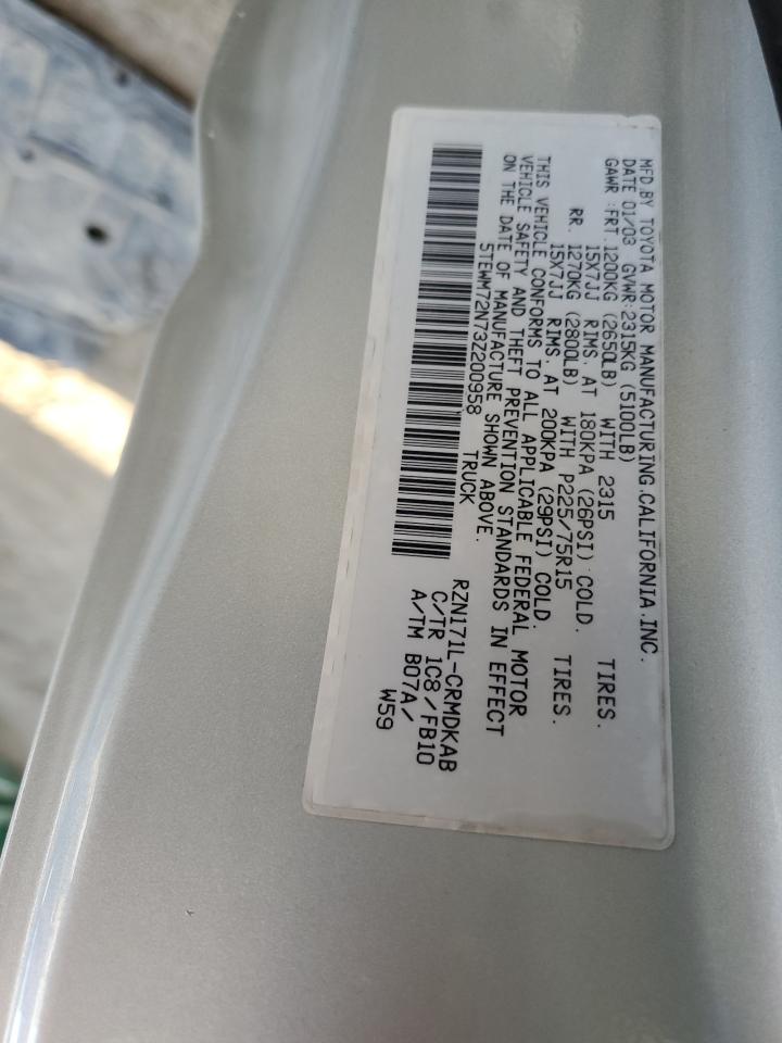 2003 Toyota Tacoma VIN 5TEWM72N73Z200958 Copart auction photo, front end / rear end damage thumbnail 13