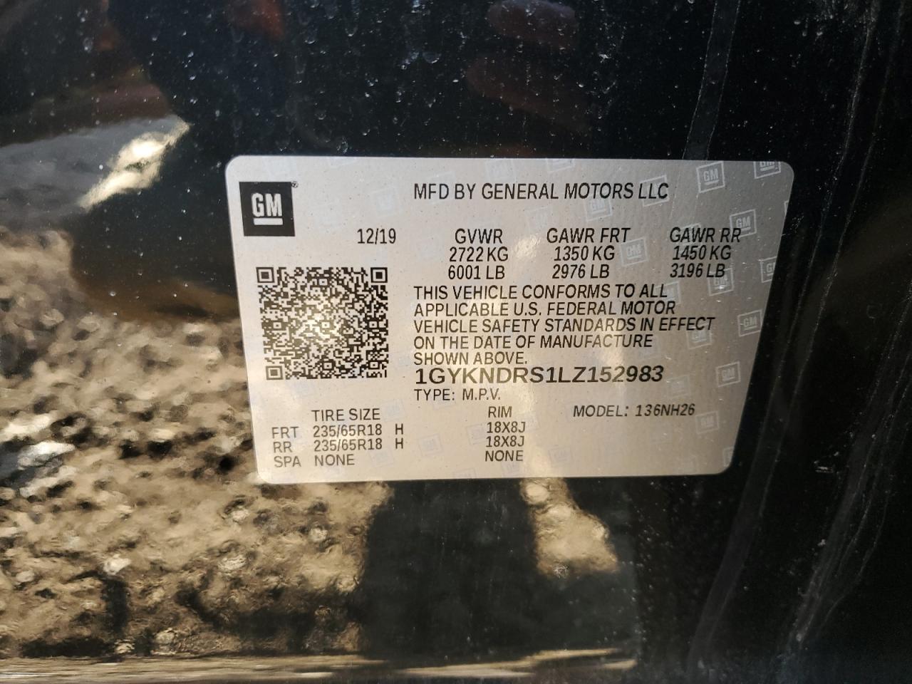 2020 Cadillac XT5 VIN 1GYKNDRS1LZ152983 Copart auction photo, vandalism damage thumbnail 13