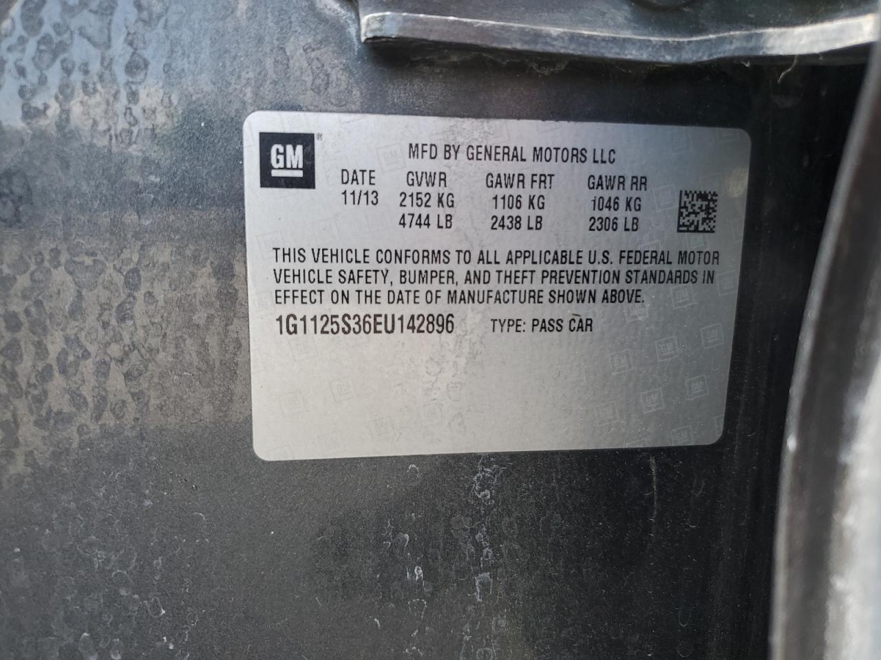 2014 Chevrolet Impala VIN 1G1125S36EU142896 Copart auction photo, front end damage thumbnail 14