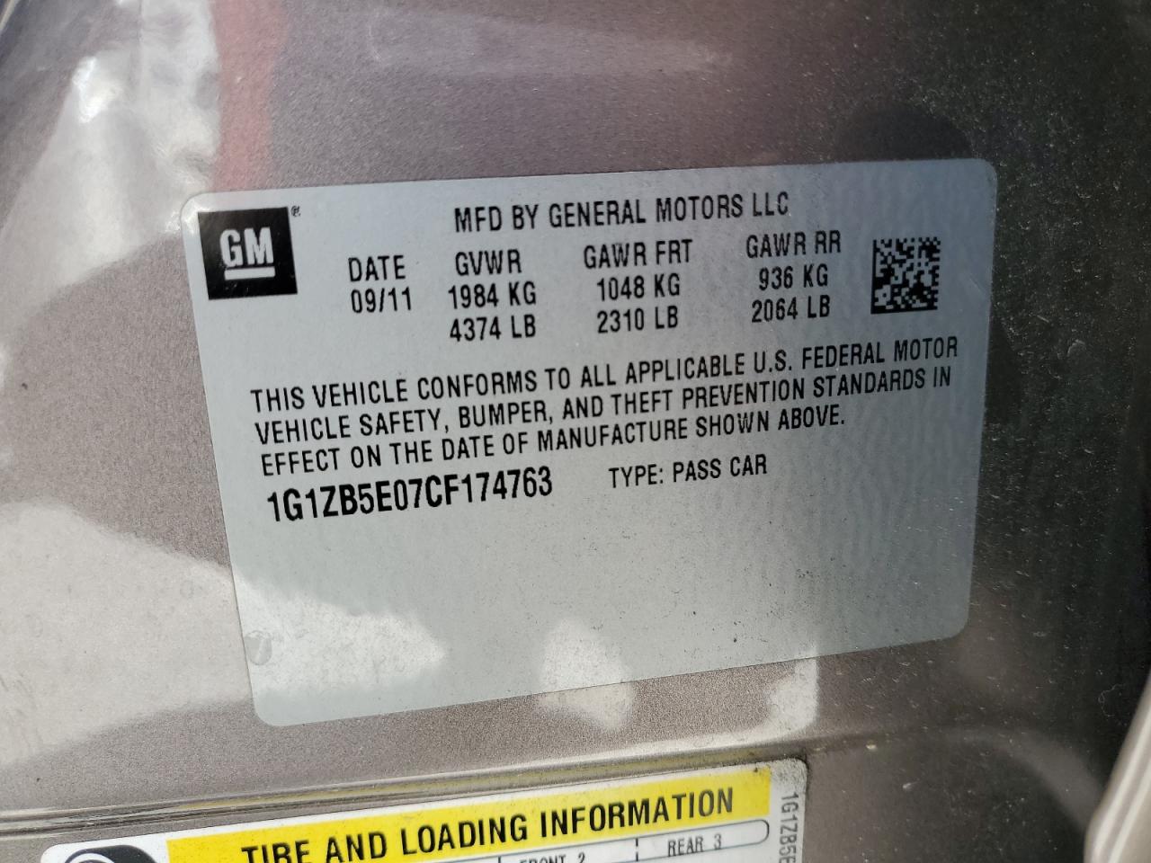 2012 Chevrolet Malibu VIN 1G1ZB5E07CF174763 Copart auction photo, front end / side damage thumbnail 13