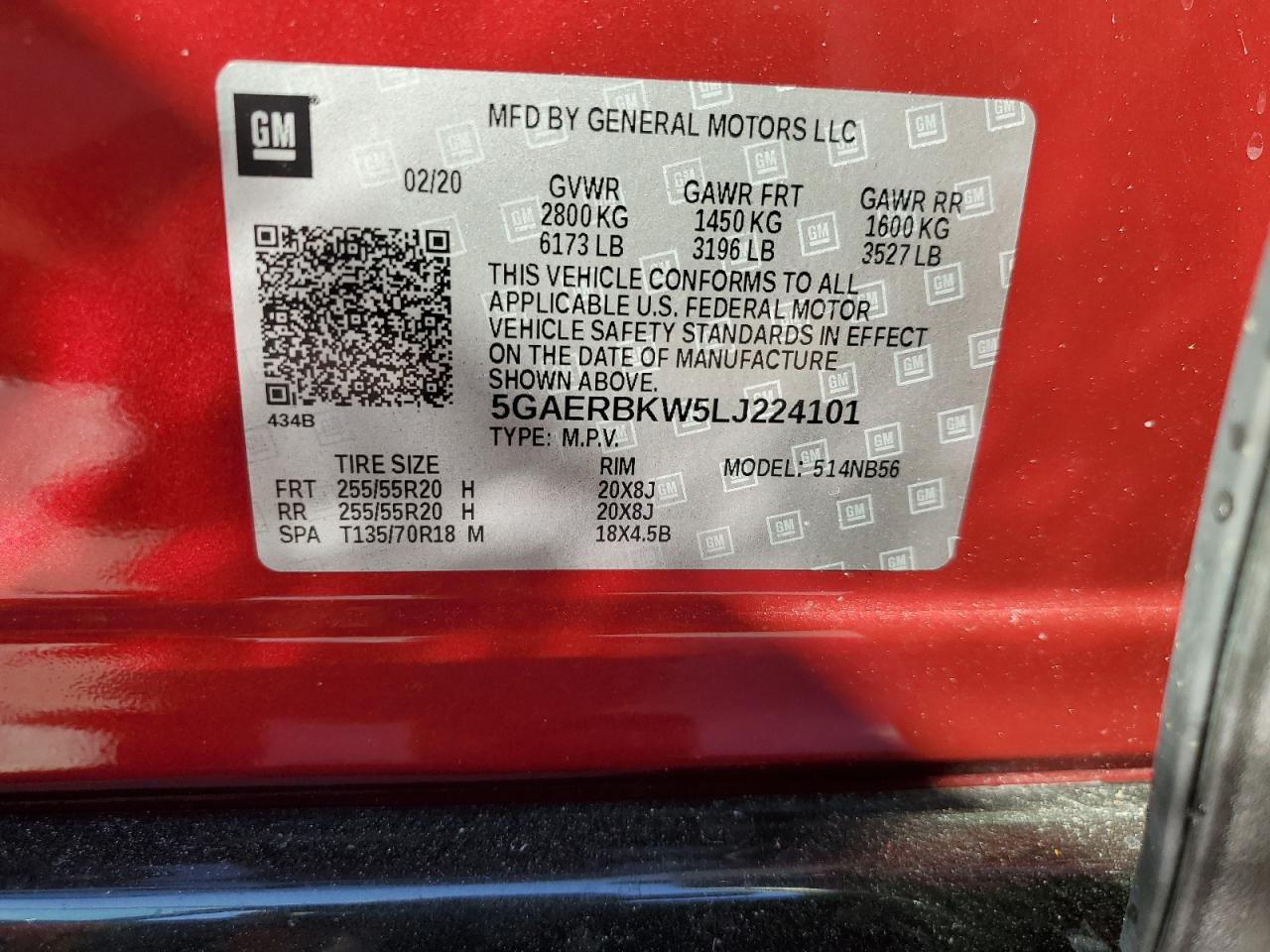 2020 Buick Enclave VIN 5GAERBKW5LJ224101 Copart auction photo, front end damage thumbnail 13