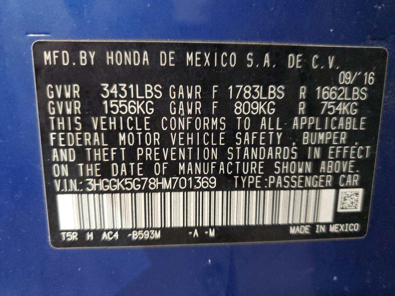 2017 Honda Fit VIN 3HGGK5G78HM701369 Copart auction photo, front end / rear end damage thumbnail 14