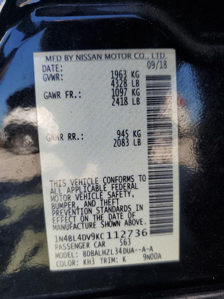 2019 Nissan Altima VIN 1N4BL4DV9KC112736 Copart auction photo, rear end / minor dent/scratches damage thumbnail 13