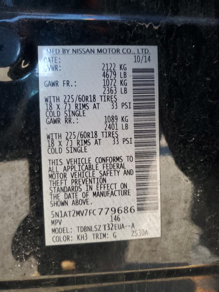 2015 Nissan Rogue VIN 5N1AT2MV7FC779686 Copart auction photo, front end / minor dent/scratches damage thumbnail 13