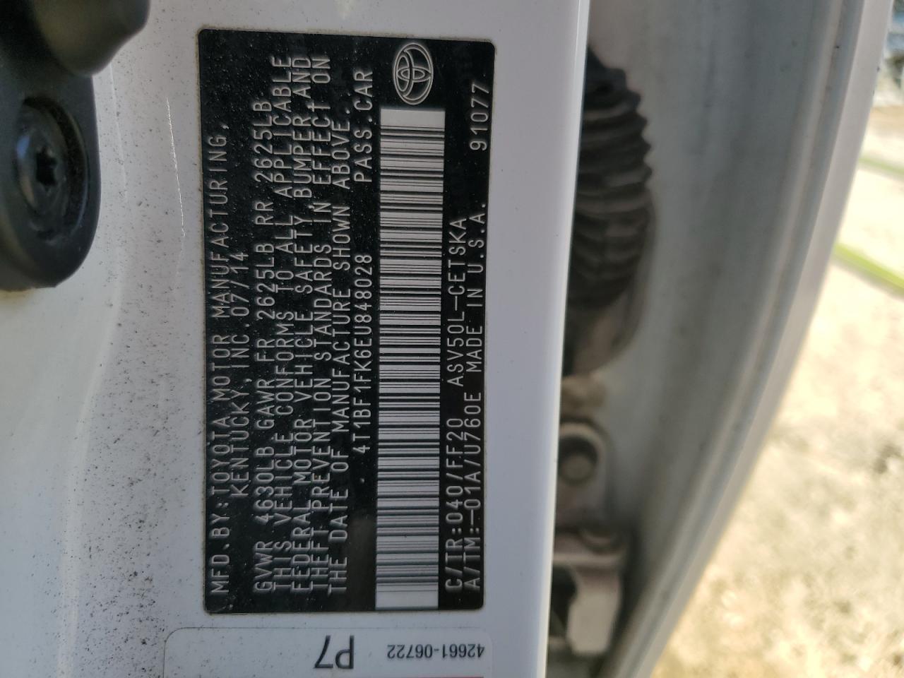2014 Toyota Camry VIN 4T1BF1FK6EU848028 Copart auction photo, front end / mechanical damage thumbnail 12