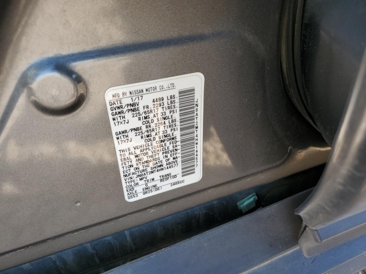 2017 Nissan Rogue VIN JN8AT2MT4HW144577 Copart auction photo, all over damage thumbnail 14