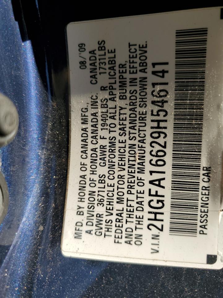2009 Honda Civic VIN 2HGFA16629H546141 Copart auction photo, front end damage thumbnail 14