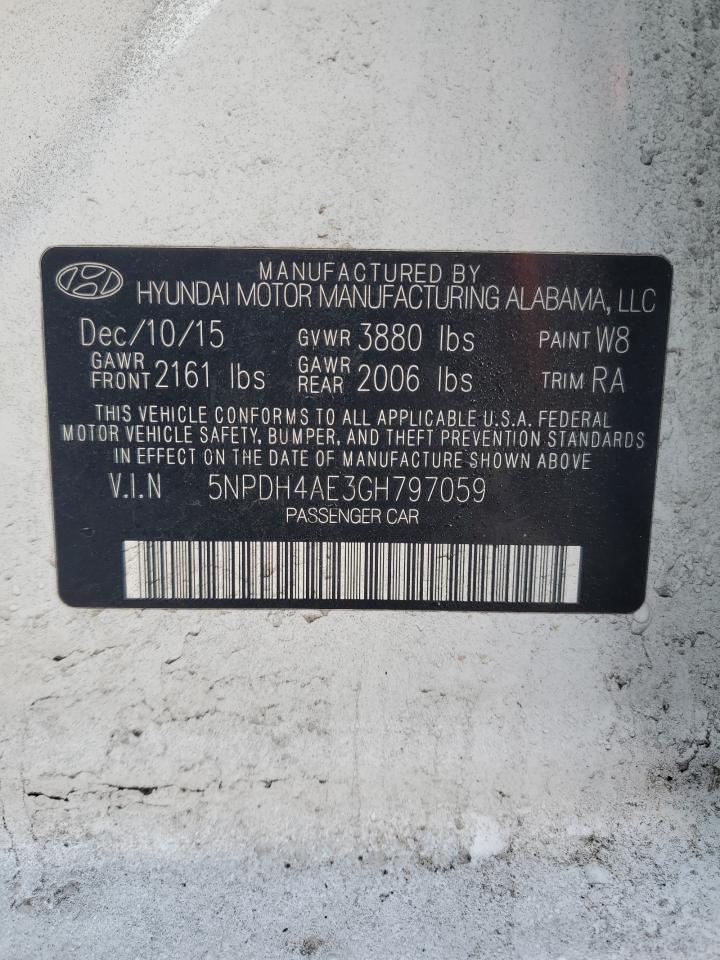 2016 Hyundai Elantra VIN 5NPDH4AE3GH797059 Copart auction photo, front end / minor dent/scratches damage thumbnail 12